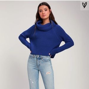 Lulus Anzen Royal Blue Cowl Neck Sweater